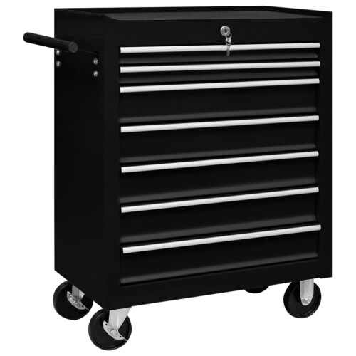 vidaXL Workshop Tool Trolley with 7 Drawers Black Garage Tool Storage Cabinet
