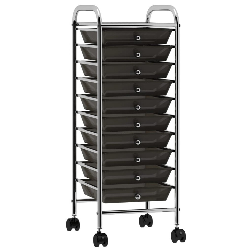 vidaXL 10-Drawer Mobile Storage Trolley Black Plastic Beauty Salon Trolley