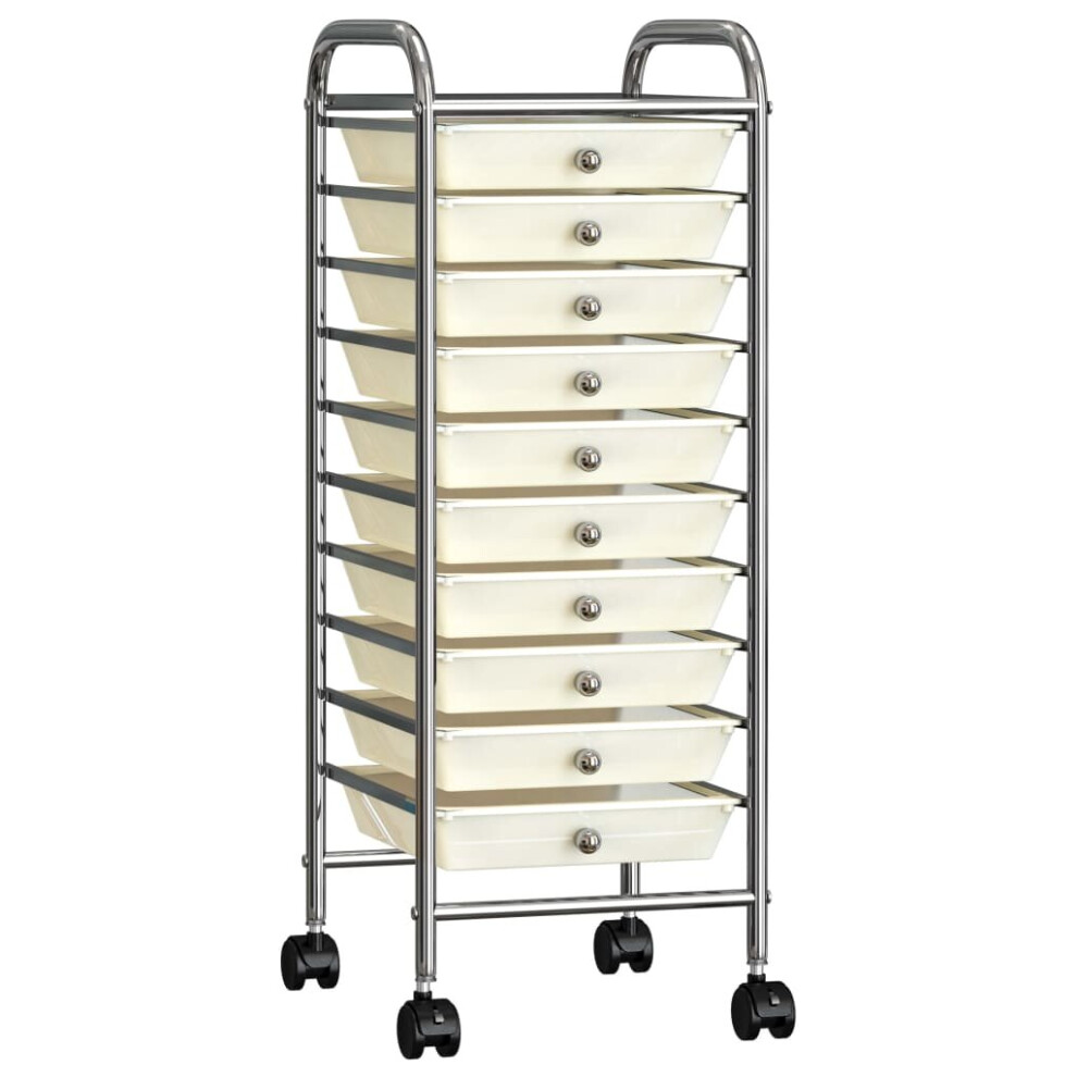 vidaXL 10-Drawer Mobile Storage Trolley White Plastic Multipurpose Drawer