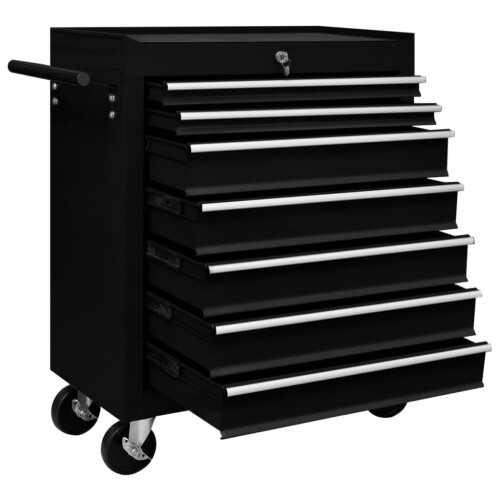 vidaXL Workshop Tool Trolley with 7 Drawers Black Garage Tool Storage Cabinet 2