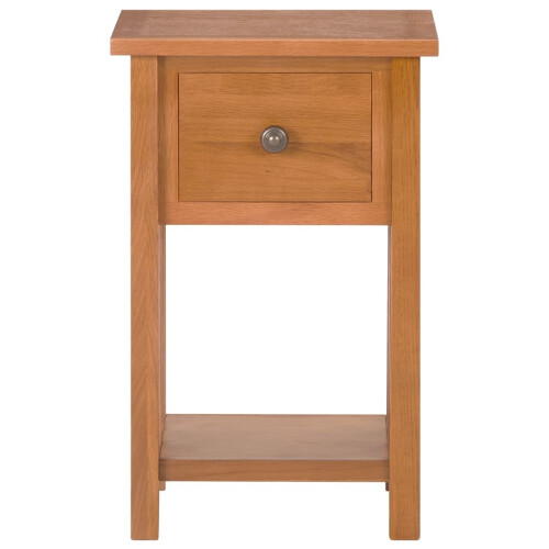vidaXL Solid Oak Wood Magazine Table with Drawer - Compact Rustic Storage Side Table with Shelf (35x27x55 cm) 2