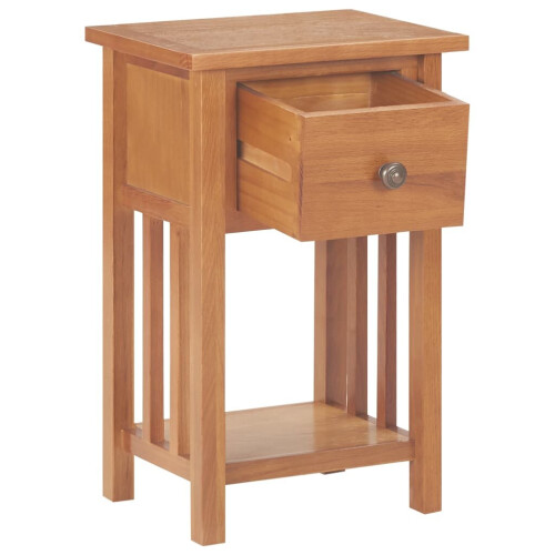 vidaXL Solid Oak Wood Magazine Table with Drawer - Compact Rustic Storage Side Table with Shelf (35x27x55 cm) 1