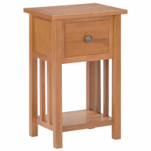 vidaXL Solid Oak Wood Magazine Table with Drawer - Compact Rustic Storage Side Table with Shelf (35x27x55 cm)