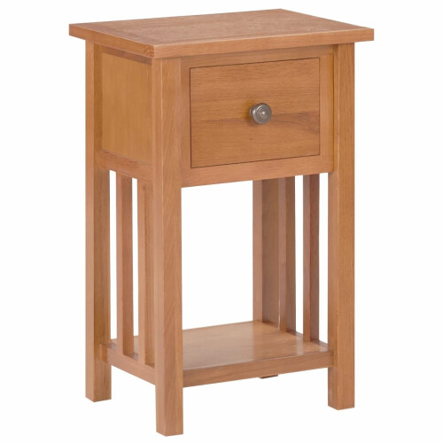 vidaXL Solid Oak Wood Magazine Table with Drawer - Compact Rustic Storage Side Table with Shelf (35x27x55 cm)
