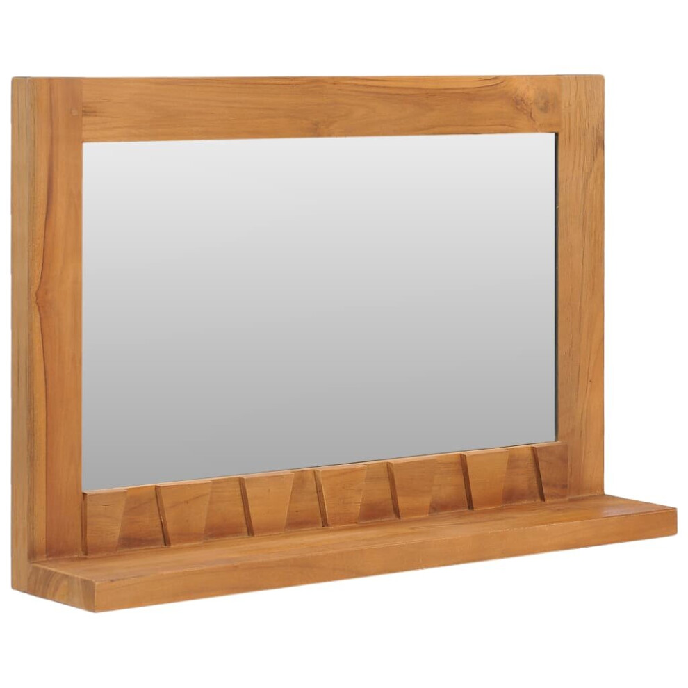 vidaXL Solid Teak Wood Wall Mirror with Shelves Wooden Cosmetic Wall Organiser