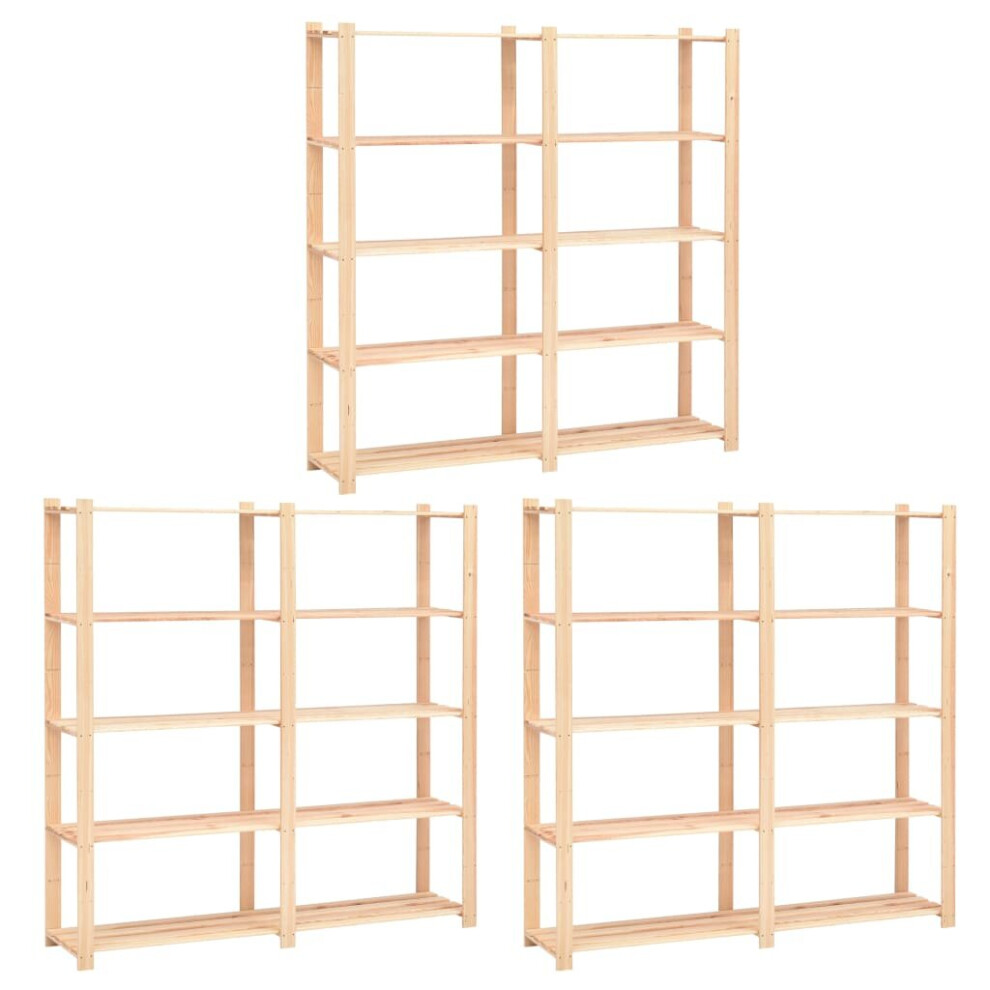 Vidaxl 3X Solid Pinewood 5-Tier Storage Racks 170X38x170cm 500Kg Organiser 8719883854656