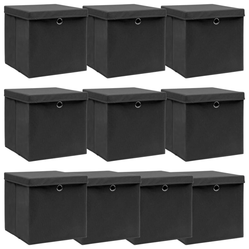 vidaXL 10x Storage Boxes with Lid Black Foldable Fabric Cabinet Chest bin