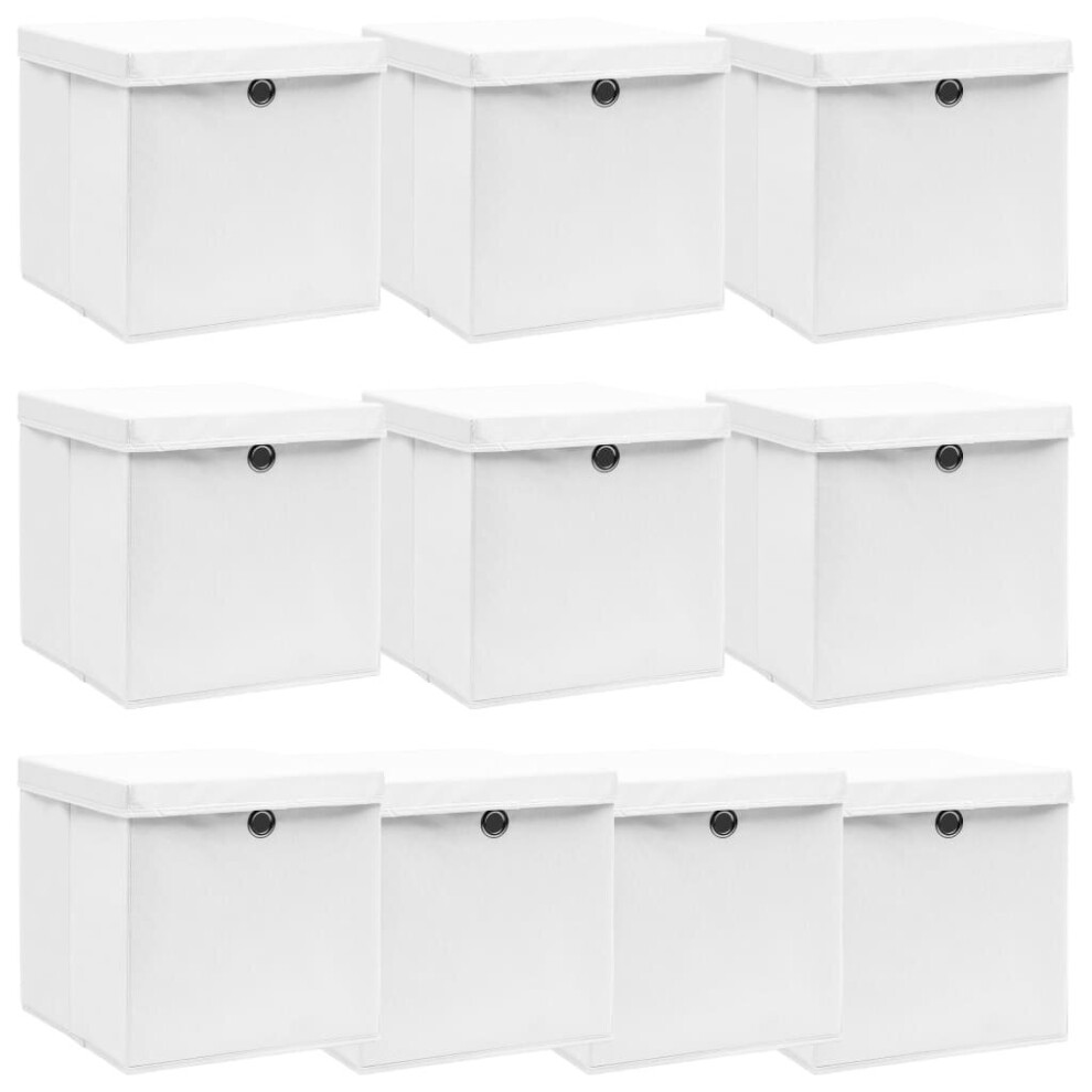 Vidaxl 10X Storage Boxes With Lids White Fabric Garden Chests Cases Organisers
