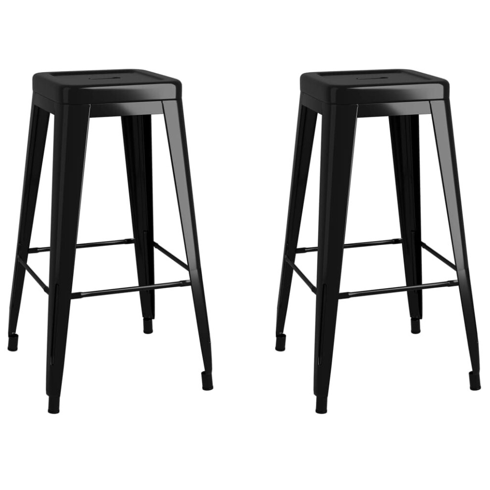 vidaXL 2x Bar Stools Stackable Black Metal Kitchen Chairs High Counter Seats