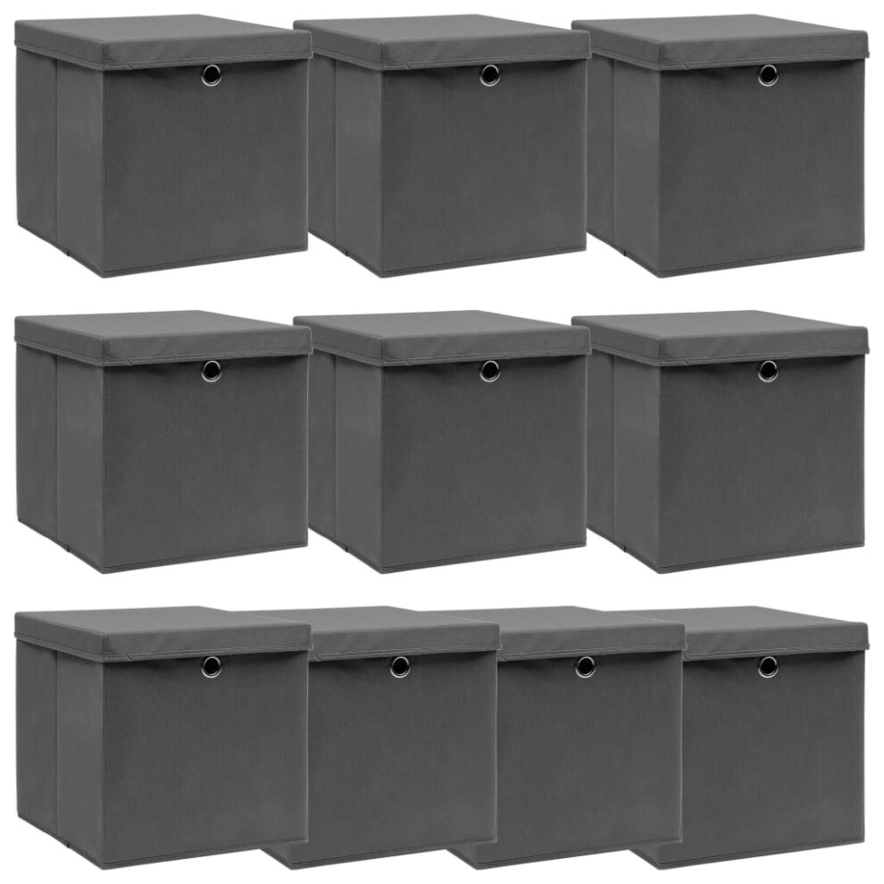 Vidaxl 10X Storage Boxes With Lids Grey Fabric Garden Chests Cases Organisers