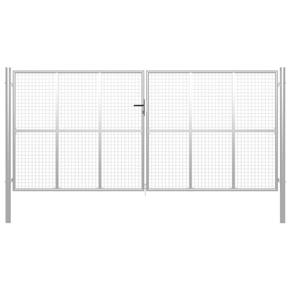 vidaXL Garden Gate Galvanised Steel 415x250cm Silver Fence Door Patio Gate