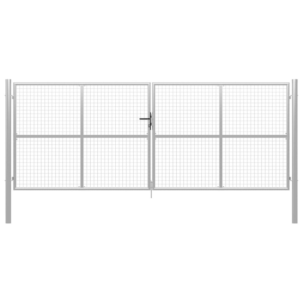 vidaXL Garden Gate Galvanised Steel 415x200cm Silver Fence Door Patio Gate