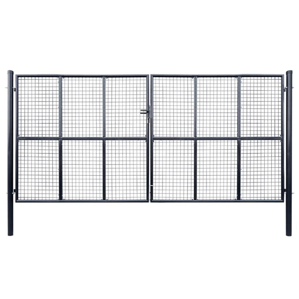 vidaXL Mesh Garden Gate Galvanised Steel 400x175cm Grey Outdoor Fence Door