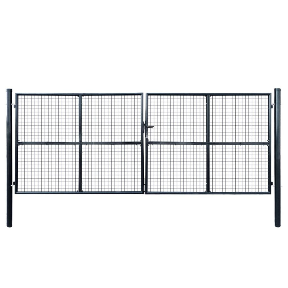 vidaXL Mesh Garden Gate Galvanised Steel 400x150cm Grey Outdoor Fence Door