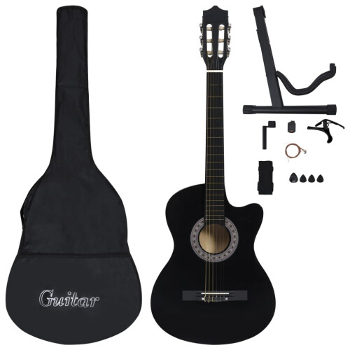 vidaXL Western Classical Guitar Set 12 Piece with 6 Strings Black 38" Guitar 1