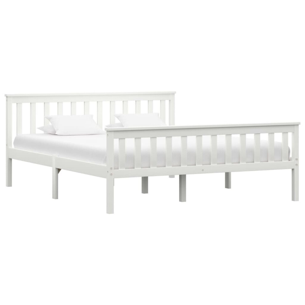 vidaXL Solid Pine Wood Bed Frame White 160x200cm Double Wooden Bed Furniture