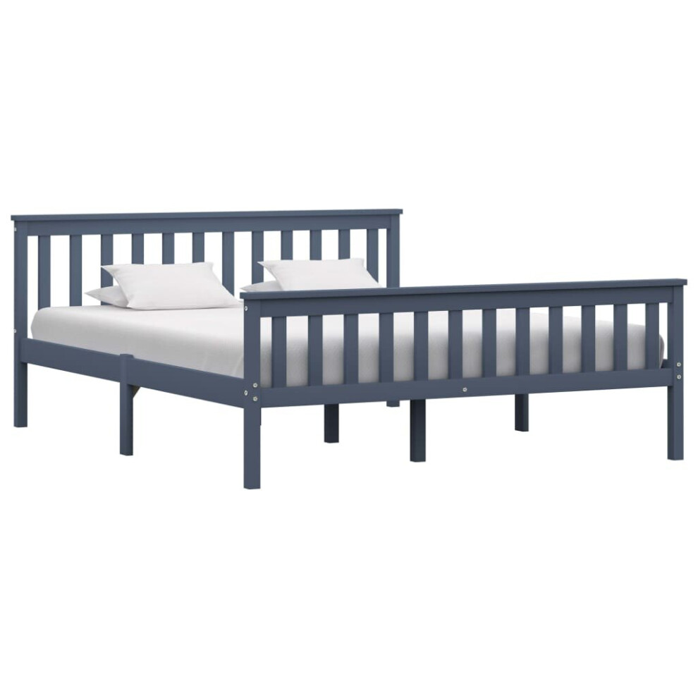Vidaxl Solid Pine Wood Bed Frame Grey 160X200cm Double Wooden Bed Furniture