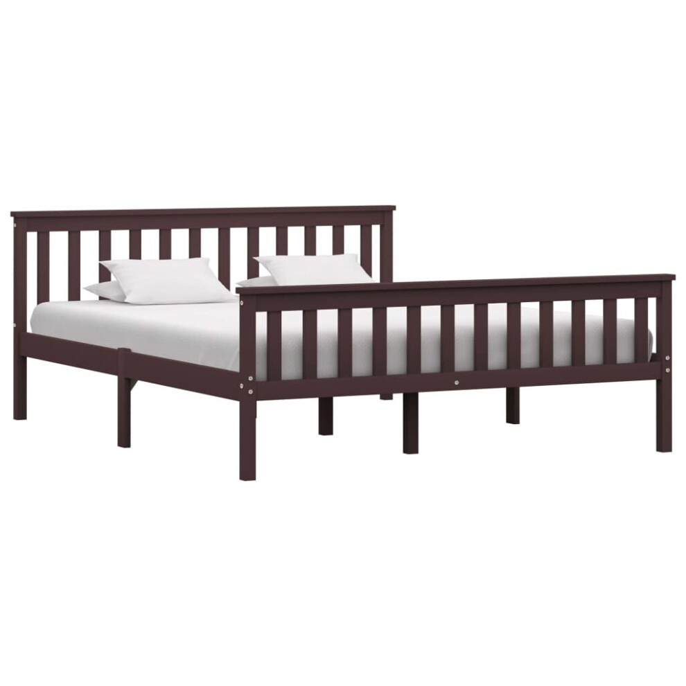 vidaXL Solid Pine Wood Bed Frame Dark Brown 160cm Double Wooden Bed Furniture