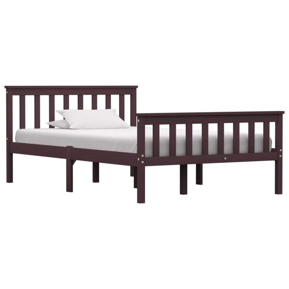 vidaXL Solid Pine Wood Bed Frame Dark Brown 120cm Double Wooden Bed Furniture