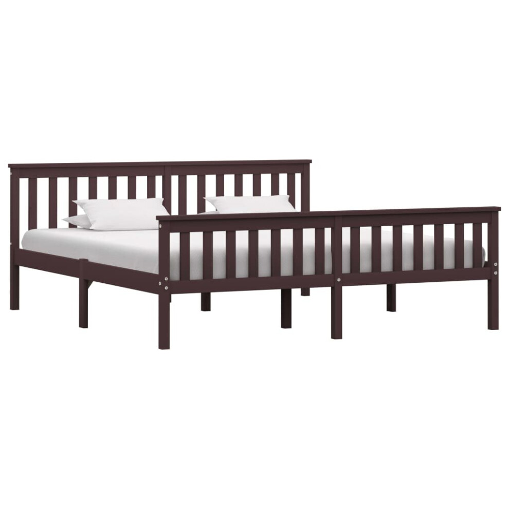 vidaXL Solid Pine Wood Bed Frame Dark Brown Double 6FT Super King Bedroom