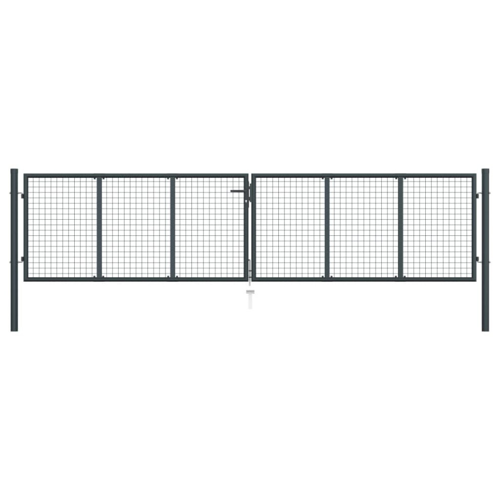 vidaXL Mesh Garden Gate Galvanised Steel Grey Outdoor Fence Terrace Barrier