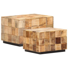 vidaXL 2x Rough Mango Wood Coffee Tables with Block Design Home Living Room