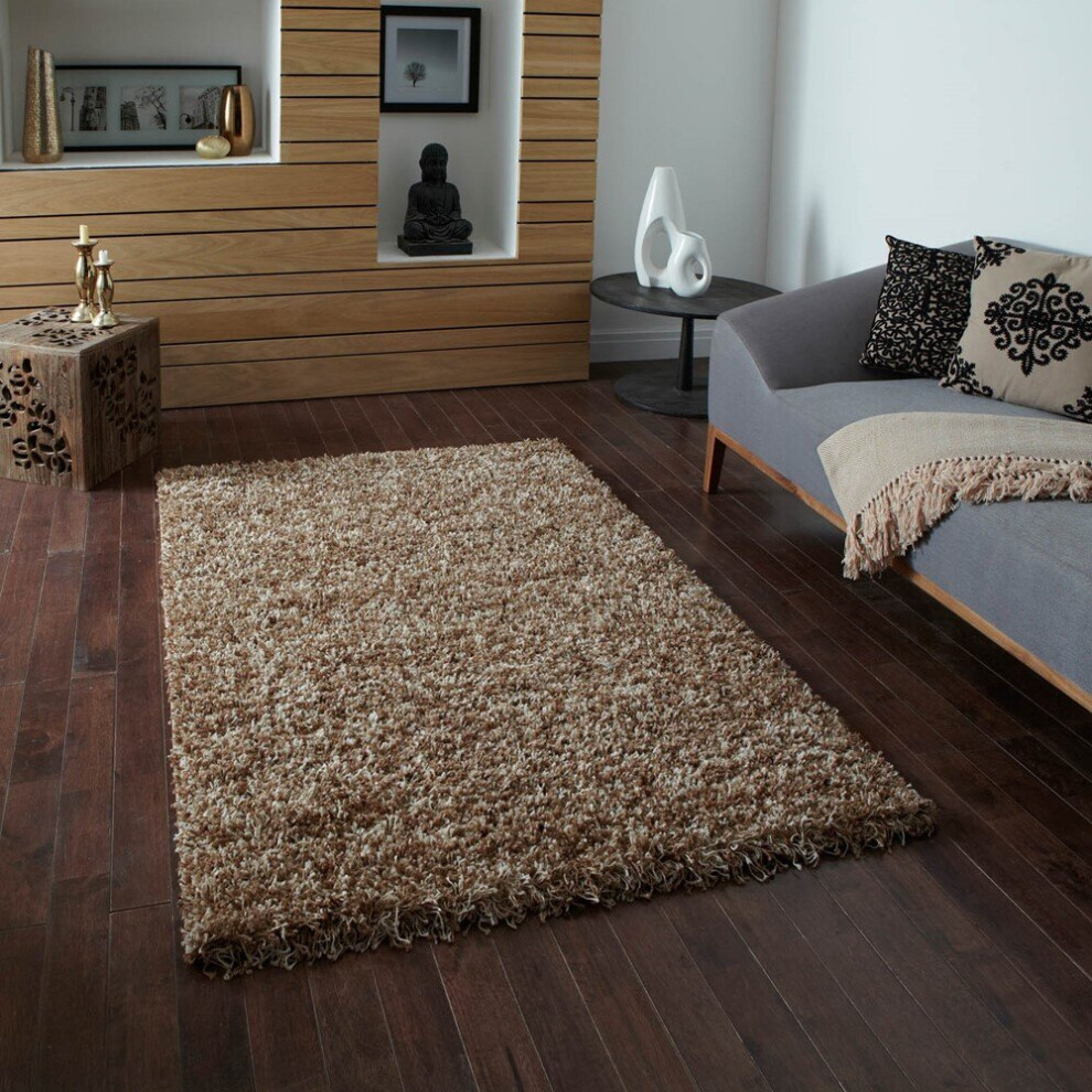Think Rugs (200X290cm) Vista Soft Shaggy Plain Rugs 3547 Beige Small Large Thick Soft High Pile Mats