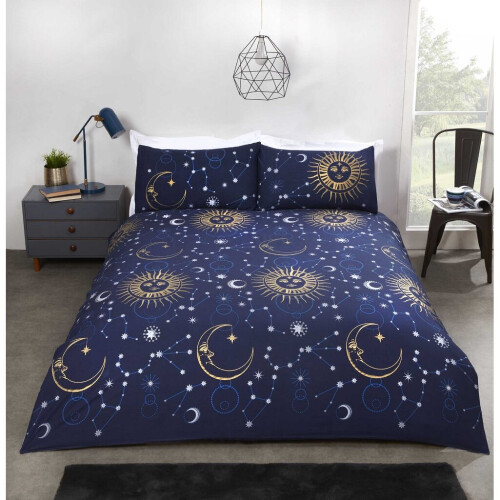 (Navy/Gold, King) Celestial Duvet Set