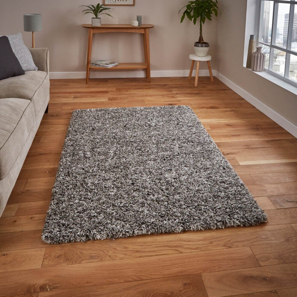 Think Rugs (120X170cm) Vista Soft Shaggy Plain Rugs 3547 In Silver Grey Small Large Thick Soft High Pile Mats Silver,Grey