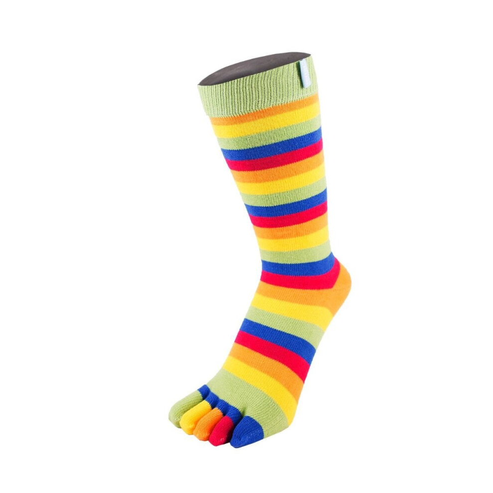 (Green) Essential Mid-Calf Stripy Cotton Toe Socks