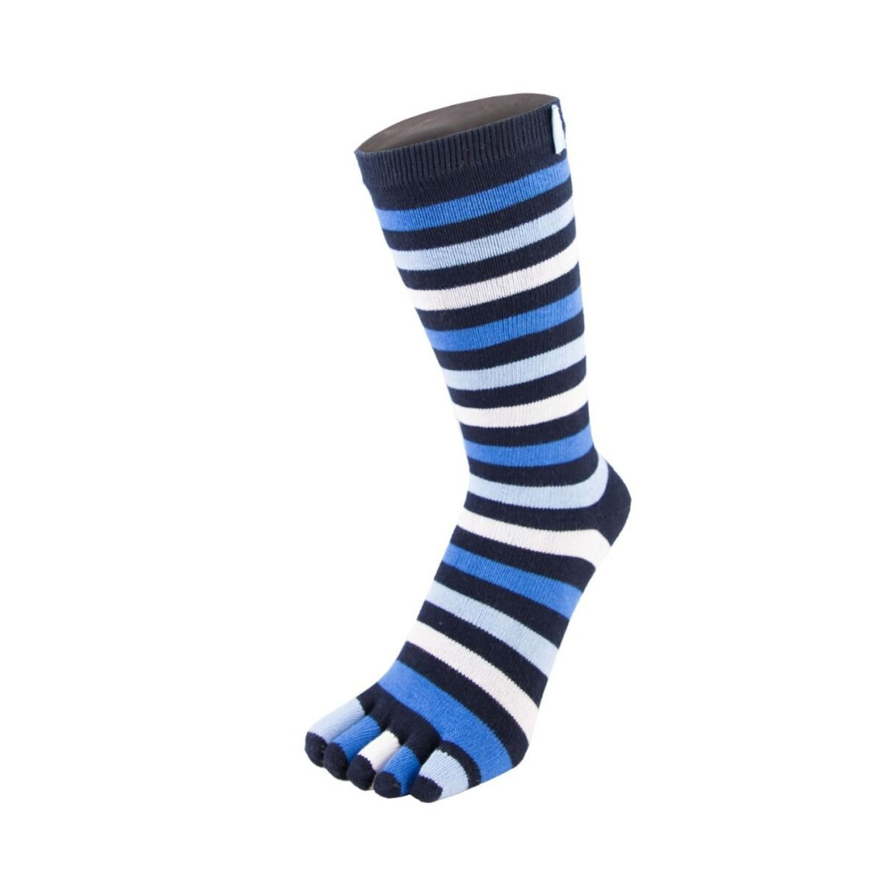 (Denim) Essential Mid-Calf Stripy Cotton Toe Socks