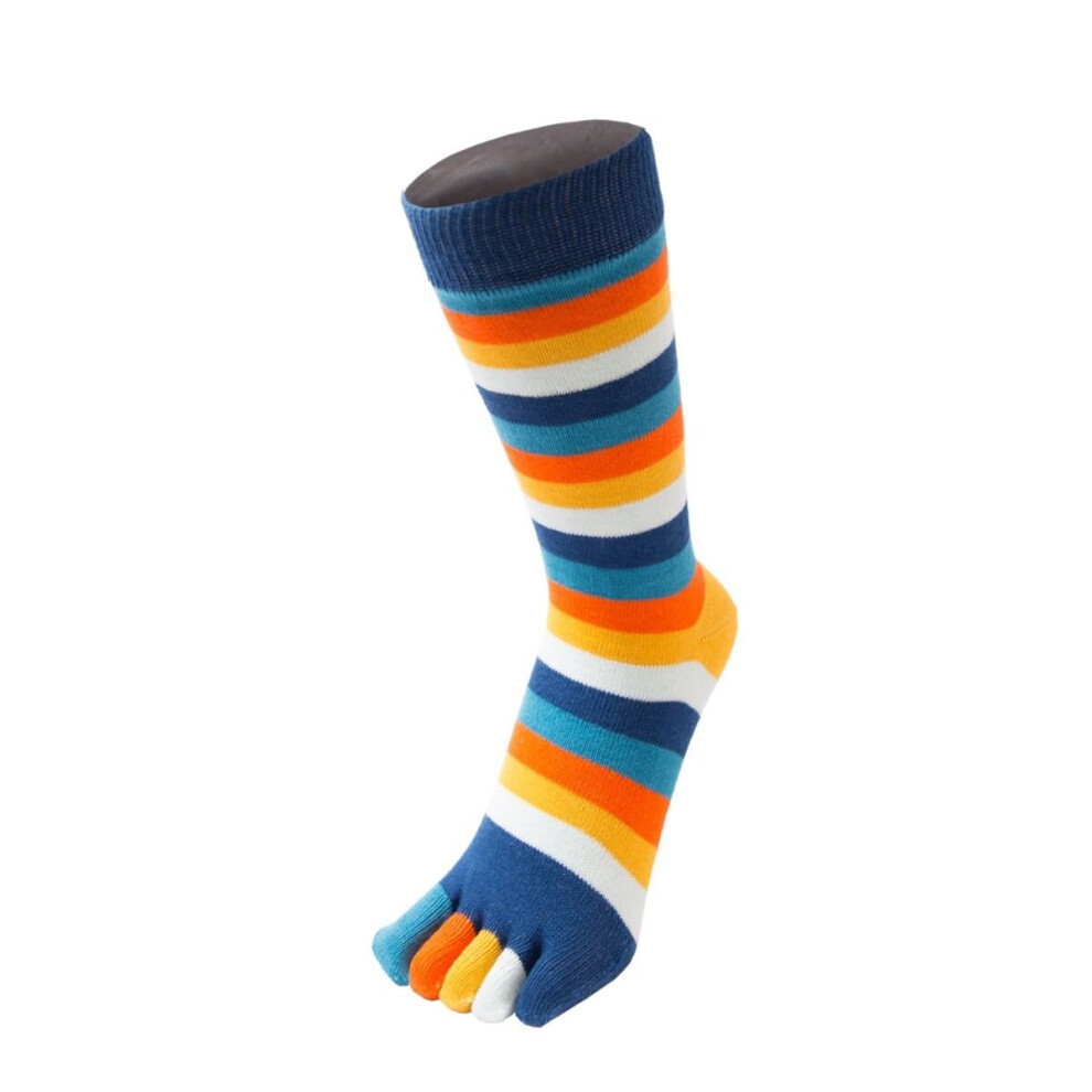 (Sunset) Essential Mid-Calf Stripy Cotton Toe Socks