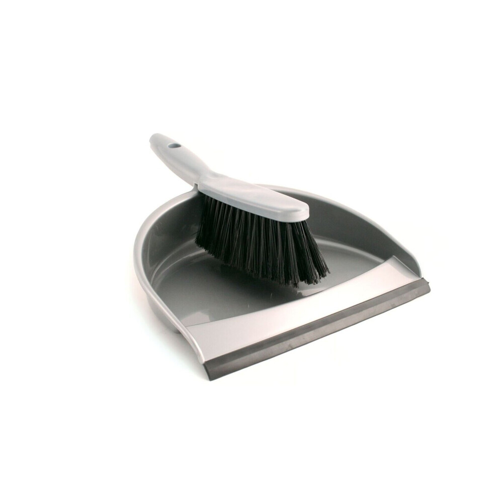 The Dustpan & Brush Store Dustpan And Stiff Brush Set Plastic Hand Dust Pan Household Cleaning Silver