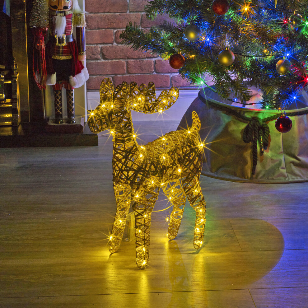 (Gold with Glitter) Light Up LED Christmas Reindeer Stags