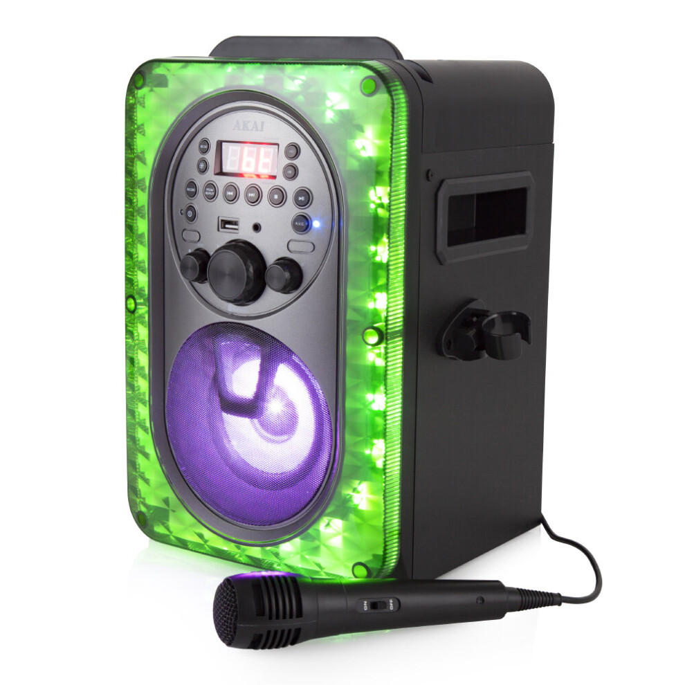 AKAI Karaoke Bluetooth Party speaker Machine with LED Lights A58103 Vibes 8W RMS Black