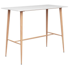 vidaXL White Bar Table 120x60x105 cm - MDF Top, Metal Legs with Wood-Look Finish - Kitchen / Bistro Counter Desk