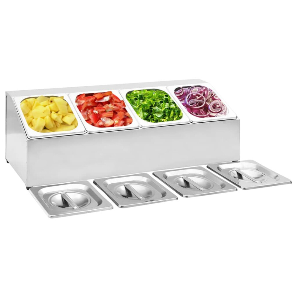 vidaXL Gastronorm Container Holder with 4GN 1/6 Pan Stainless Steel Organiser