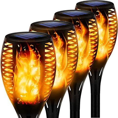 4 x Solar Dancing Flame Effect Torch Light Garden Outdoor Path Decking