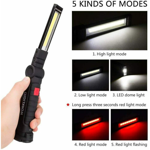 (S) LED COB Hand Torch Inspection Lamp Flexible Work Light Handheld USB Rechargeable 2