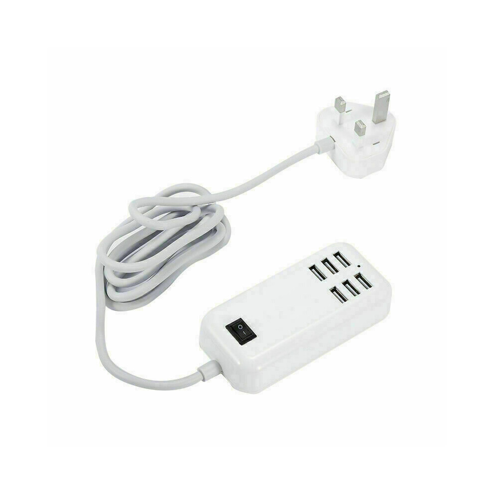 6 Ports Phone Charger Adapter Usb Fast Charging Travel Socket White 7032551618833