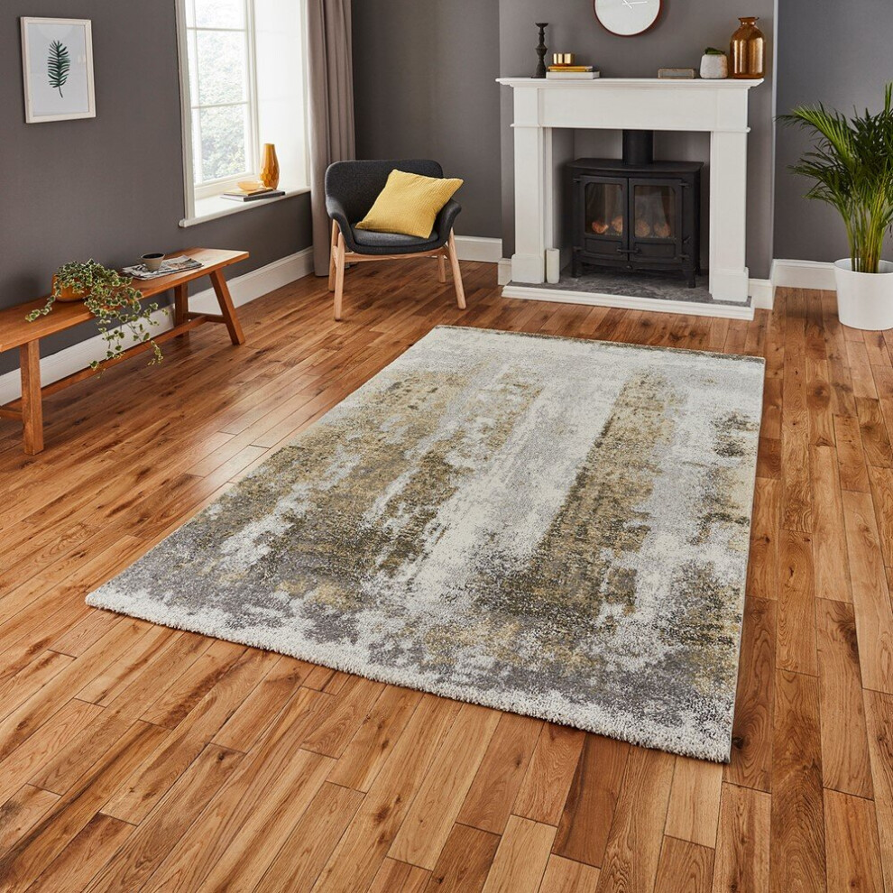 Think Rugs (120X170cm) Brooklyn 8595 Modern Abstract Rugs In Ivory Yellow Thick Soft Mats White,Yellow