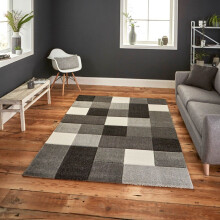 (160x220cm) Brooklyn 646 Modern Rugs in Squares of Grey Thick Soft Mats