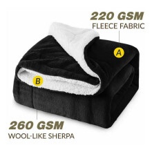 (Black, Medium - 150x200 cm) Warm Blankets Sherpa Fleece Single Double King UK