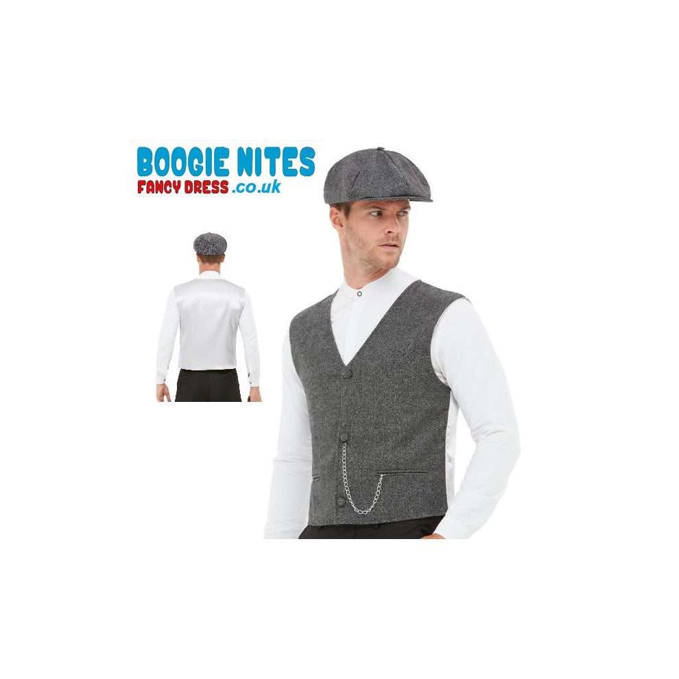 (L) Mens Peaky Gangster Fancy Dress Kit - Waistcoat & Flat Cap