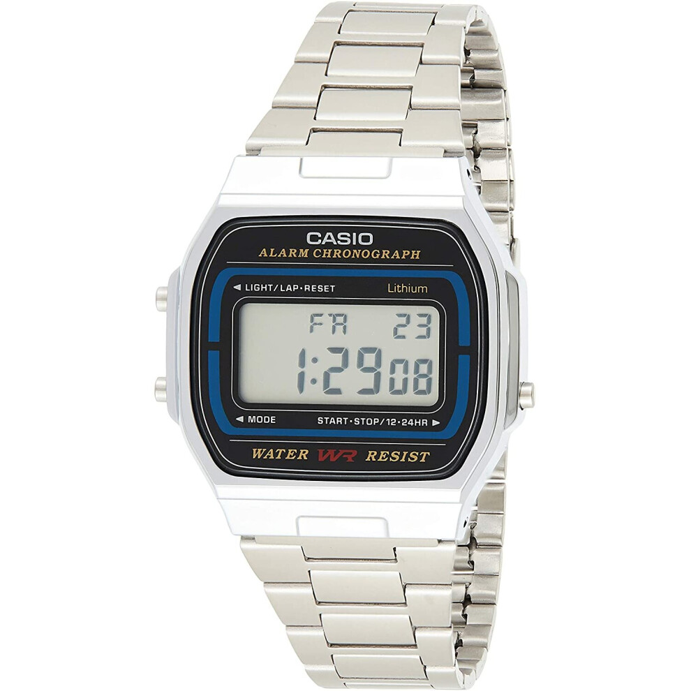 CASIO Gents Digital Chronograph Backlight Silvertone Bracelet Watch A164WA-1VES