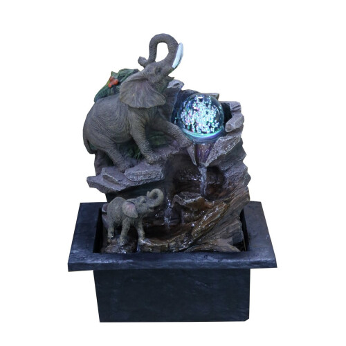 (Elephant Fountain) GEEZY Indoor Tabletop Water Features with LED Lights Polyresin Fountains Home Decor