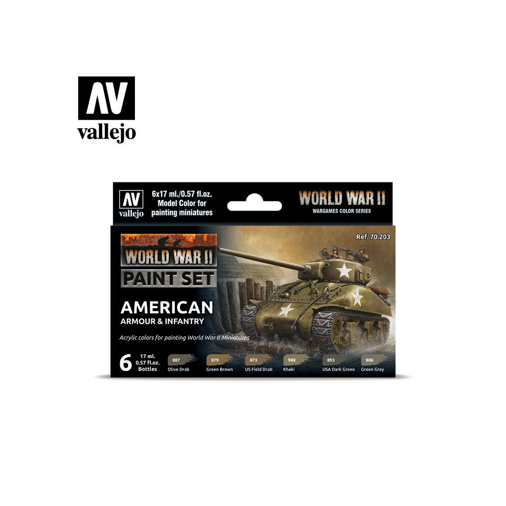 VAL70203 - AV Vallejo Model Color Set - WWII American Armour&Infantry