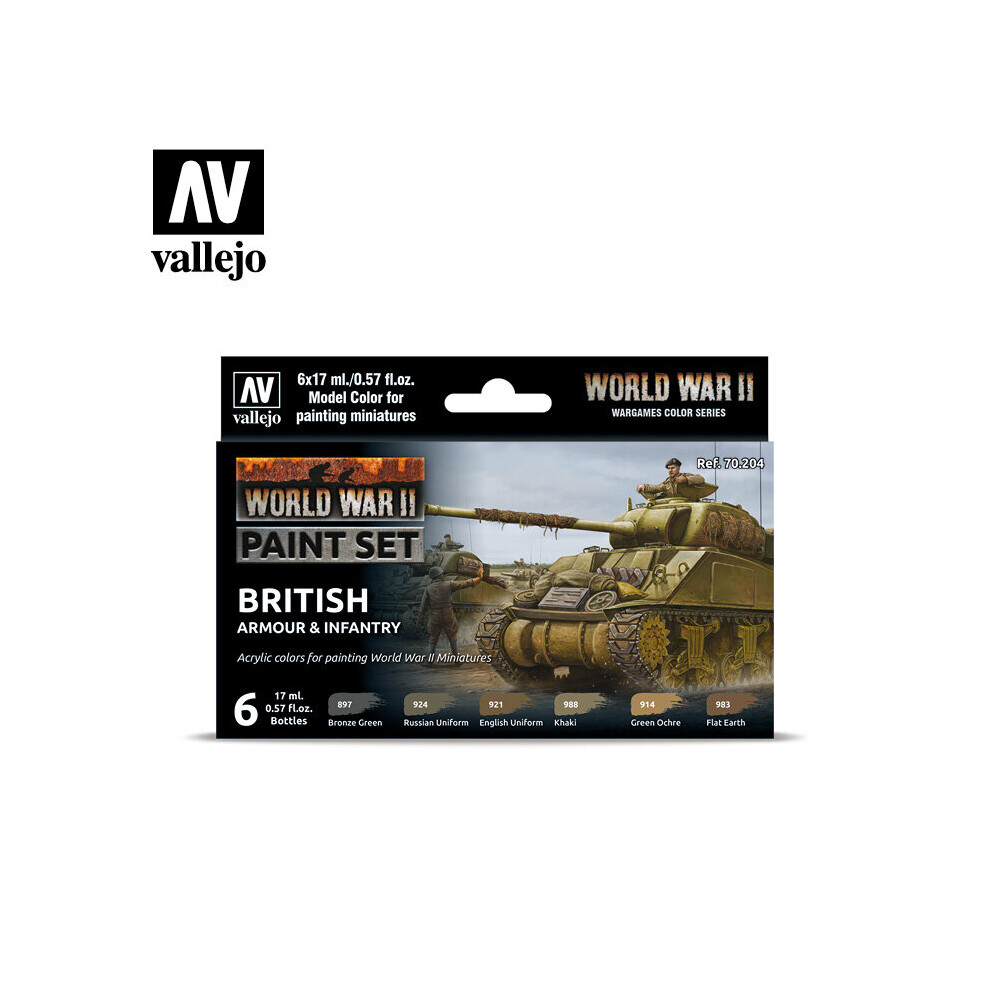 VAL70204 - AV Vallejo Model Color Set - WWII British Armour&Infantry