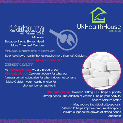 Calcium Tablets 1000mg with Vitamin D3 x 90 - Strong Bones & Teeth 2