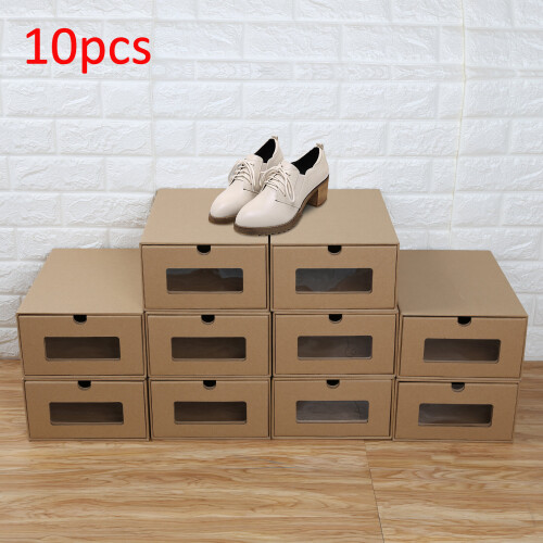 10 Foldable Cardboard Shoe Boxes Organiser Drawer Stackable Storage 1